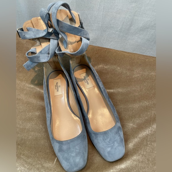 VALENTINO Garavani Suede Ankle Wrap Blue Suede Ballet Flats IT 38.5 - Picture 3 of 13
